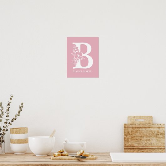 Letter B Floral Monogram Name Nursery Modern Poster (Keuken)