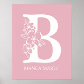 Letter B Floral Monogram Name Nursery Modern Poster (Voorkant)
