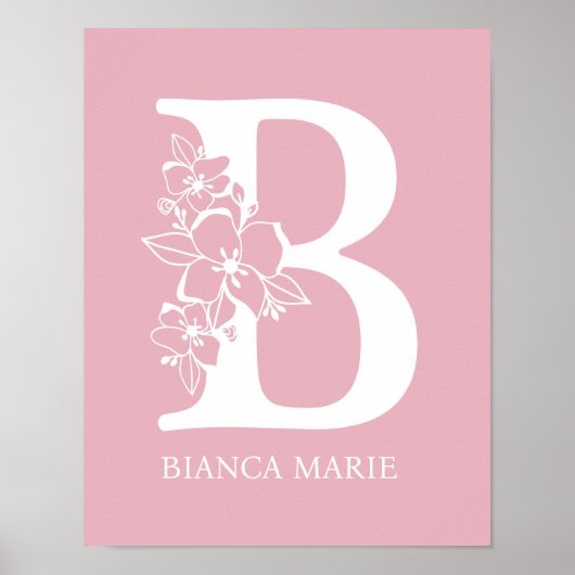Letter B Floral Monogram Name Nursery Modern Poster (Voorkant)