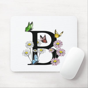 Letter B Floral Waterverf Butterfly Monogram Muismat