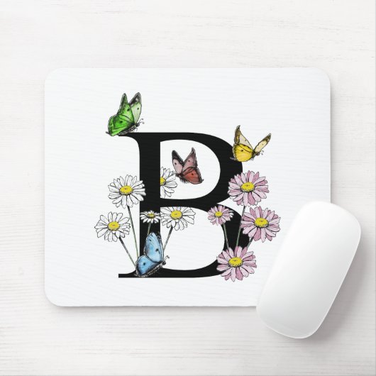 Letter B Floral Waterverf Butterfly Monogram Muismat (Met muis)