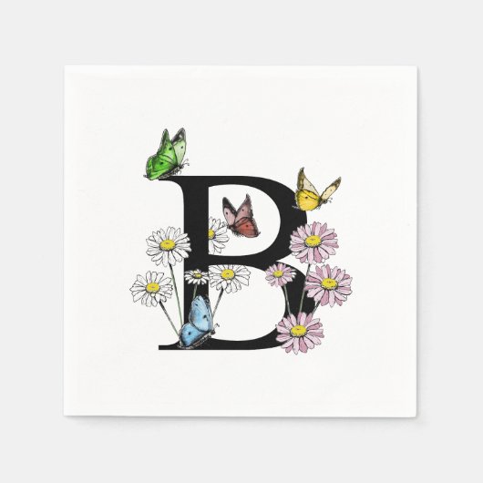 Letter B Floral Waterverf Butterfly Monogram Servet (Voorkant)