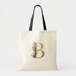 *~* Letter B Gold Monogram Initiaal zwarte bladere Tote Bag
