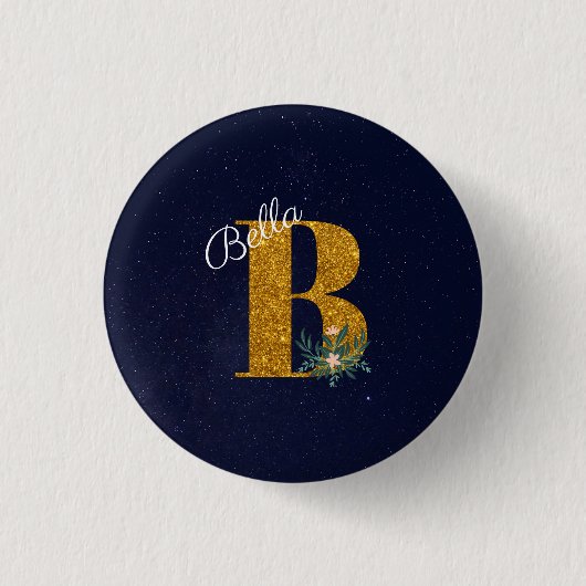 Letter B Golden monogram Ronde Button 3,2 Cm (Voorkant)