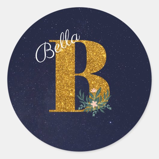 Letter B Golden monogram Ronde Sticker (Voorkant)