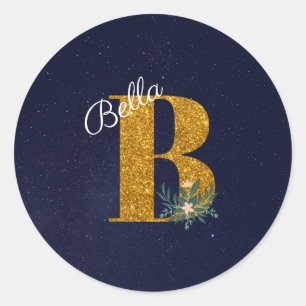 Letter B Golden monogram Ronde Sticker