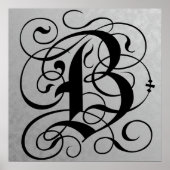 Letter B, Gothic Monogram Black Poster (Voorkant)