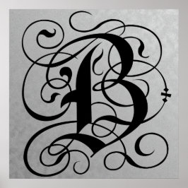 Letter B, Gothic Monogram Black Poster