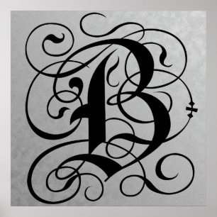 Letter B, Gothic Monogram Black Poster