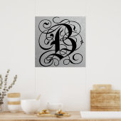 Letter B, Gothic Monogram Black Poster (Keuken)