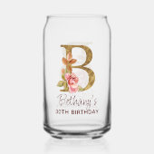 Letter B Gouden Monogram Roze Rozen Blikvorm Glas (Voorkant)