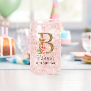 Letter B Gouden Monogram Roze Rozen Blikvorm Glas