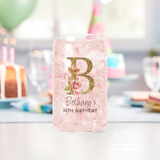 Letter B Gouden Monogram Roze Rozen Blikvorm Glas (Insitu (Verjaardag))