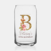 Letter B Gouden Monogram Roze Rozen Blikvorm Glas (Achterkant)