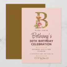 Letter B Gouden Monogram Roze Rozen