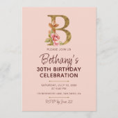 Letter B Gouden Monogram Roze Rozen Kaart (Voorkant)