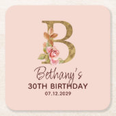 Letter B Gouden Monogram Roze Rozen Kartonnen Onderzetters (Voorkant)