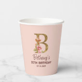 Letter B Gouden Monogram Roze Rozen Papieren Bekers (Achterkant)