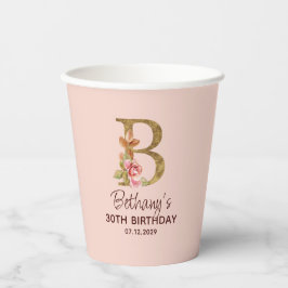 Letter B Gouden Monogram Roze Rozen Papieren Bekers