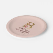 Letter B Gouden Monogram Roze Rozen Papieren Bordje (Gekanteld)