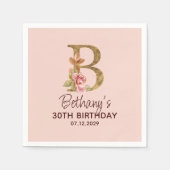 Letter B Gouden Monogram Roze Rozen Servet (Voorkant)