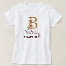Letter B Gouden Monogram Roze Rozen Verjaardag T-shirt