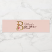 Letter B Gouden Monogram Roze Rozen Waterfles Etiket (Enkel label)