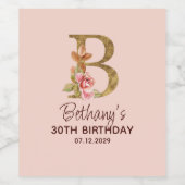 Letter B Gouden Monogram Roze Rozen Wijn Etiket (Enkel label)