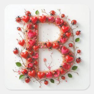 Letter B Hartvormen Romantische Monogram Beginlett Vierkante Sticker