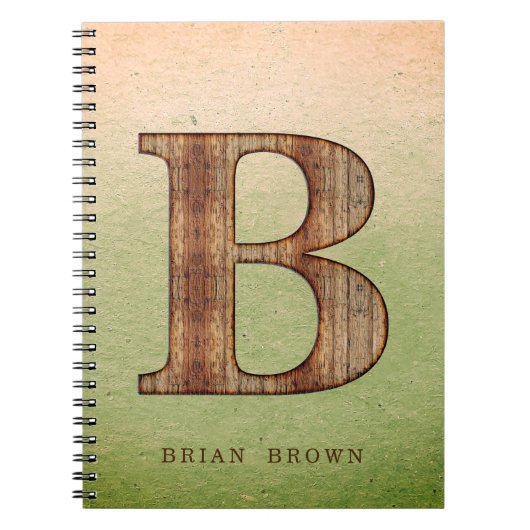 Letter B-houtkorrel op groene beige grunge Notitieboek (Voorkant)