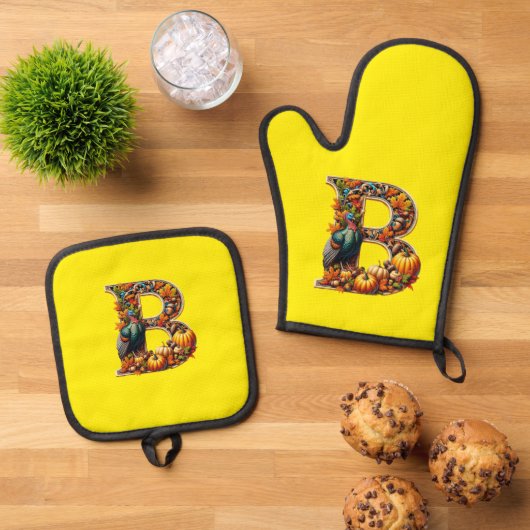 Letter B in Thanksgiving style Ovenwant & Pannenlap Set (Top down)