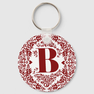 Letter B in unieke moderne rode hart bloemenrand Sleutelhanger
