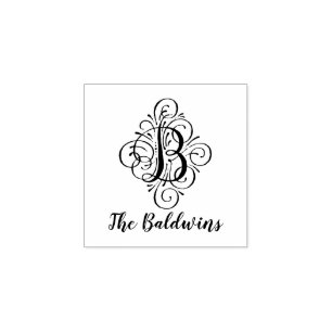 Letter B Initiaal Elegant Flourish Monogram Name Rubberstempel