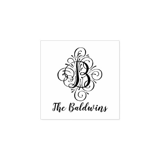Letter B Initiaal Elegant Flourish Monogram Name Rubberstempel (Afrduk)