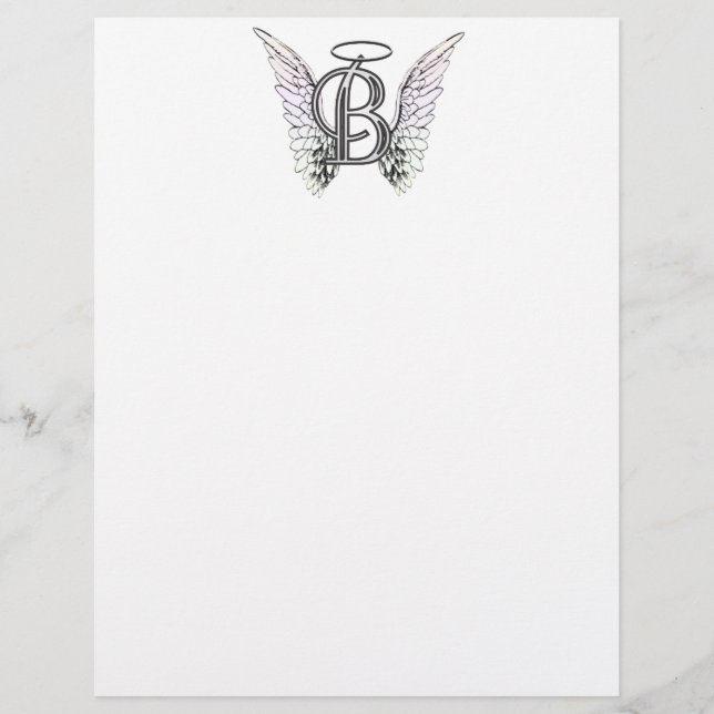 Letter B Initiaal Monogram met Angel Wings & Halo (Voorkant)