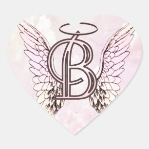 Letter B Initiaal Monogram met Angel Wings & Halo Hart Sticker
