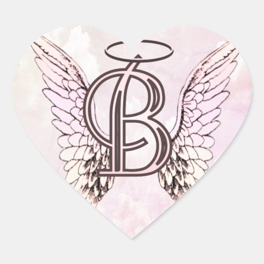 Letter B Initiaal Monogram met Angel Wings & Halo Hart Sticker (Voorkant)