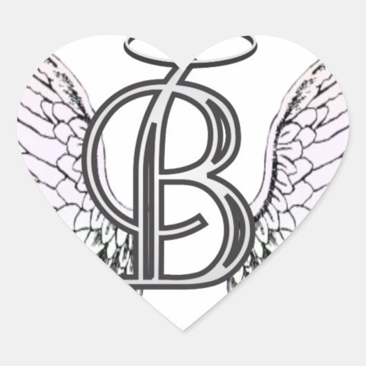 Letter B Initiaal Monogram met Angel Wings & Halo Hart Sticker (Voorkant)