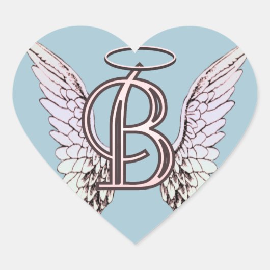 Letter B Initiaal Monogram met Angel Wings & Halo Hart Sticker (Voorkant)