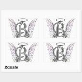 Letter B Initiaal Monogram met Angel Wings & Halo Rechthoekige Sticker (Vel)
