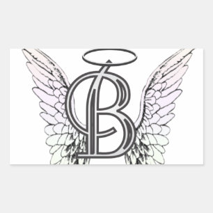 Letter B Initiaal Monogram met Angel Wings & Halo Rechthoekige Sticker
