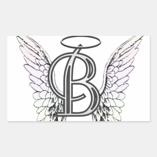 Letter B Initiaal Monogram met Angel Wings & Halo Rechthoekige Sticker (Voorkant)