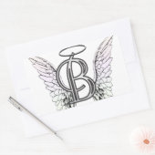 Letter B Initiaal Monogram met Angel Wings & Halo Rechthoekige Sticker (Envelop)
