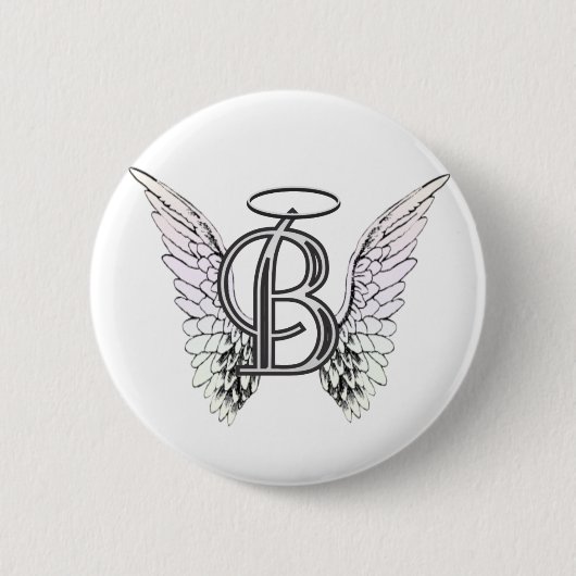 Letter B Initiaal Monogram met Angel Wings & Halo Ronde Button 5,7 Cm (Voorkant)