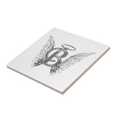 Letter B Initiaal Monogram met Angel Wings & Halo Tegeltje (Zijkant)