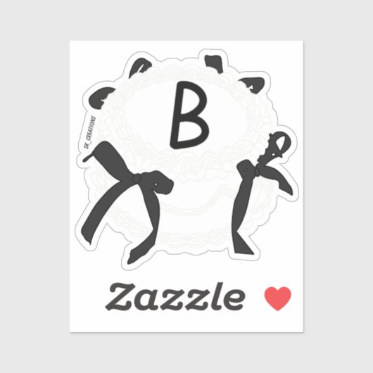 Letter B Initiaal Zwart-Wit Strik Oude Taart Sticker (Vel)