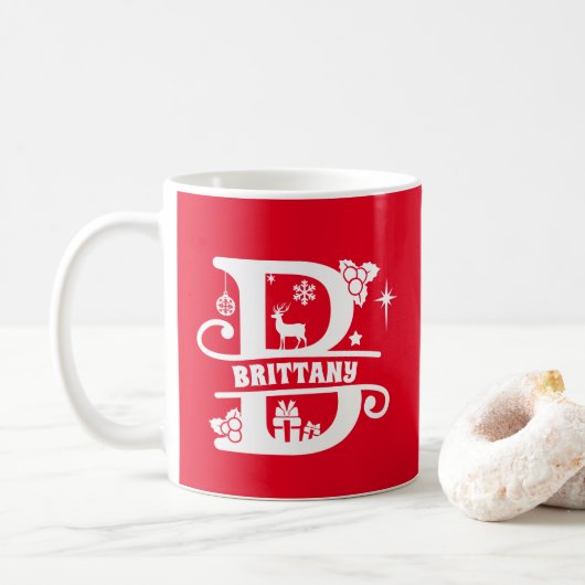 Letter B Kerstmonogram Initiaal Naam Rood Koffiemok (Met donut)