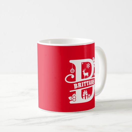 Letter B Kerstmonogram Initiaal Naam Rood Koffiemok (Voorkant rechts)