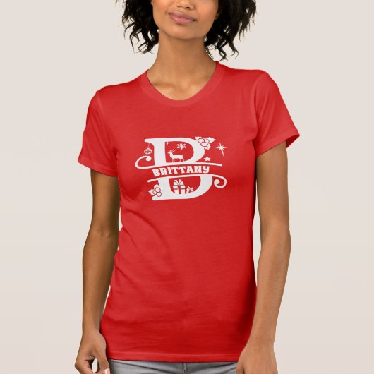 Letter B Kerstmonogram Initiaal Naam Rood T-shirt (Voorkant)