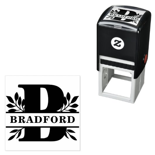 Letter B Klassiek gebladerte familienaam Monogram Zelfinktende Stempel (In situ)